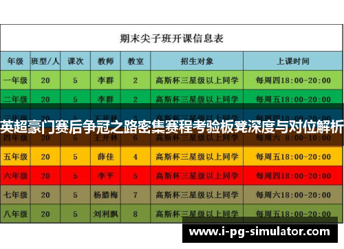英超豪门赛后争冠之路密集赛程考验板凳深度与对位解析